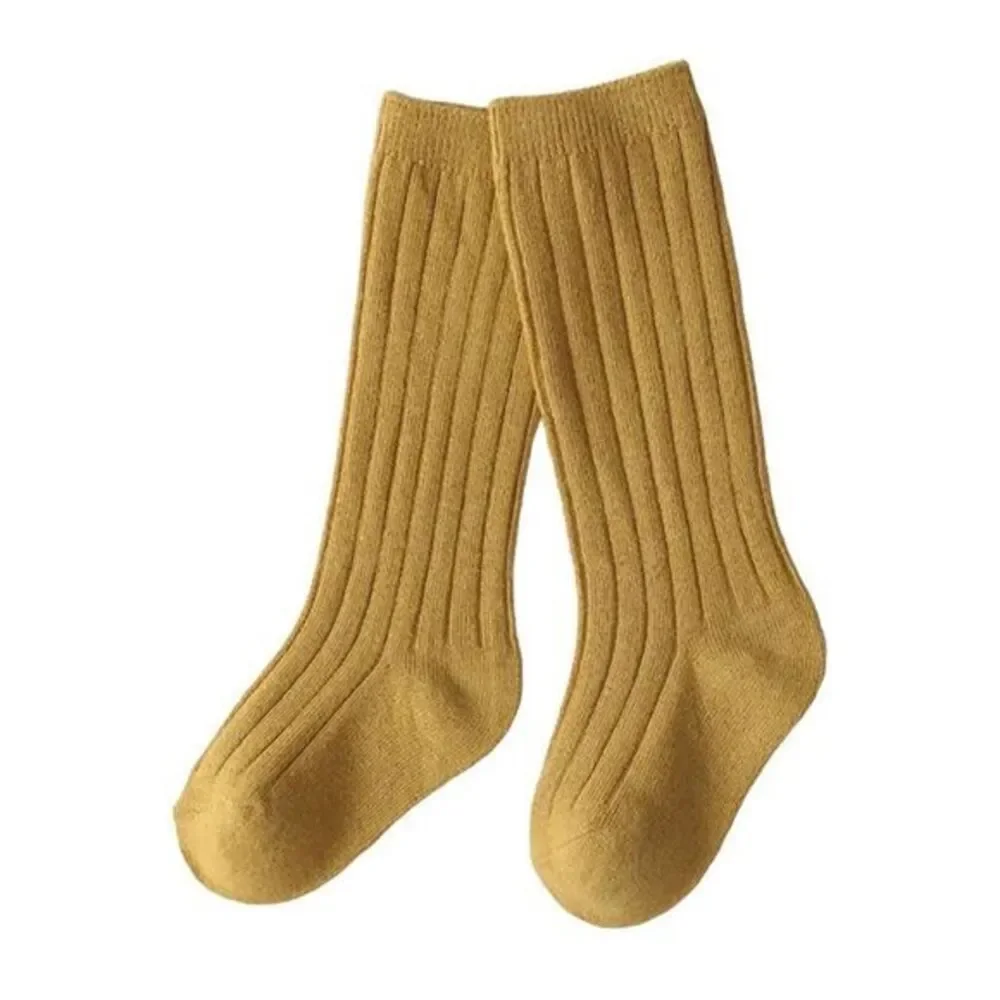 New girl's XL cotton knee high socks gold 5-7 years
